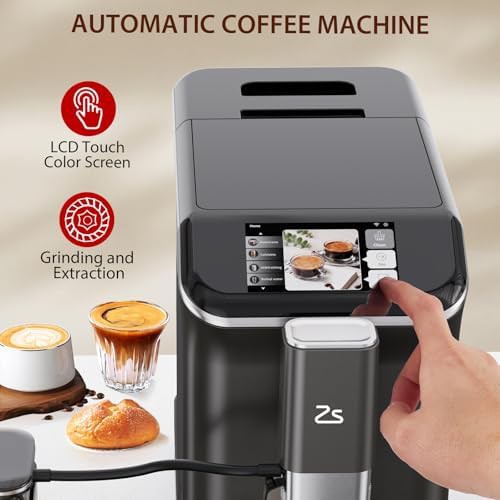 Touchscreen black espresso machine with grinder — photo 4